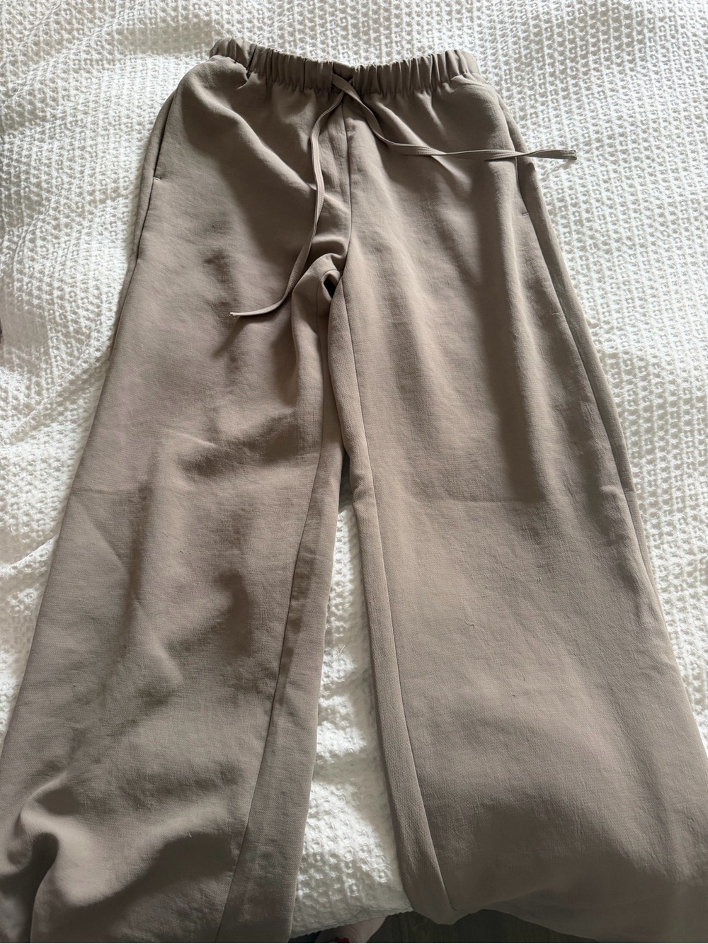 Aritzia Wide-Leg Drawstring Lodge Pant in Taupe